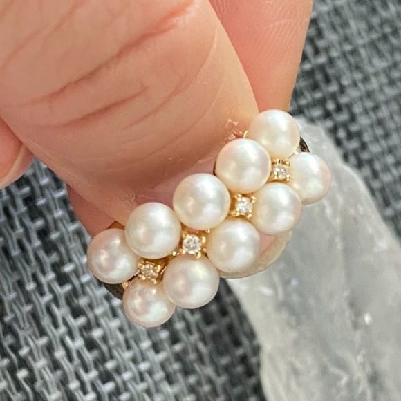 ✨18K Gold Diamond AKOYA Pearls Ring 7.5 - Picture 9 of 11